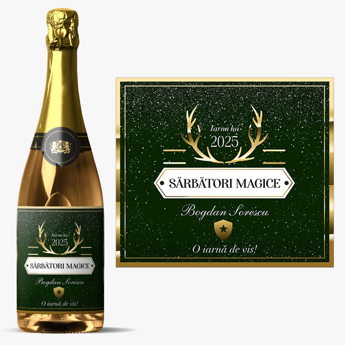 Vin spumant personalizat cu text - Golden Antlers