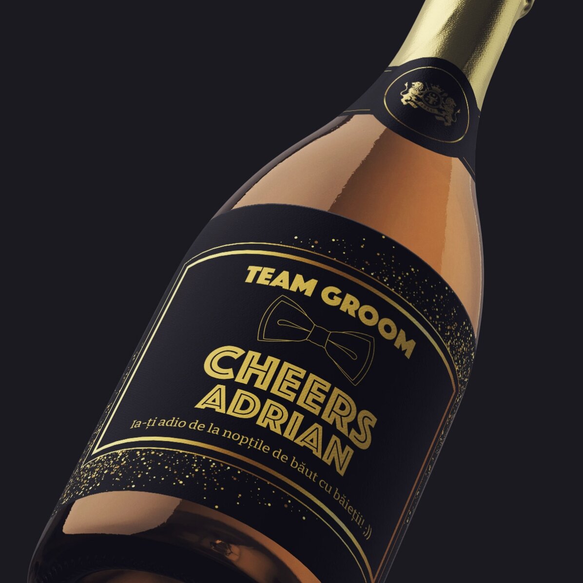 Vin spumant personalizat cu text pentru petrecerea burlacilor - Cheers