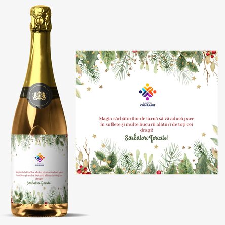 Vin spumant personalizat cu text și logo - Sărbători Fericite!