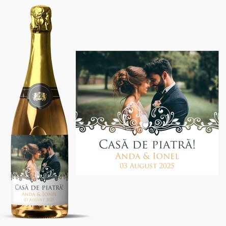 Vin spumant personalizat cu text și o poză - Casă de piatră!
