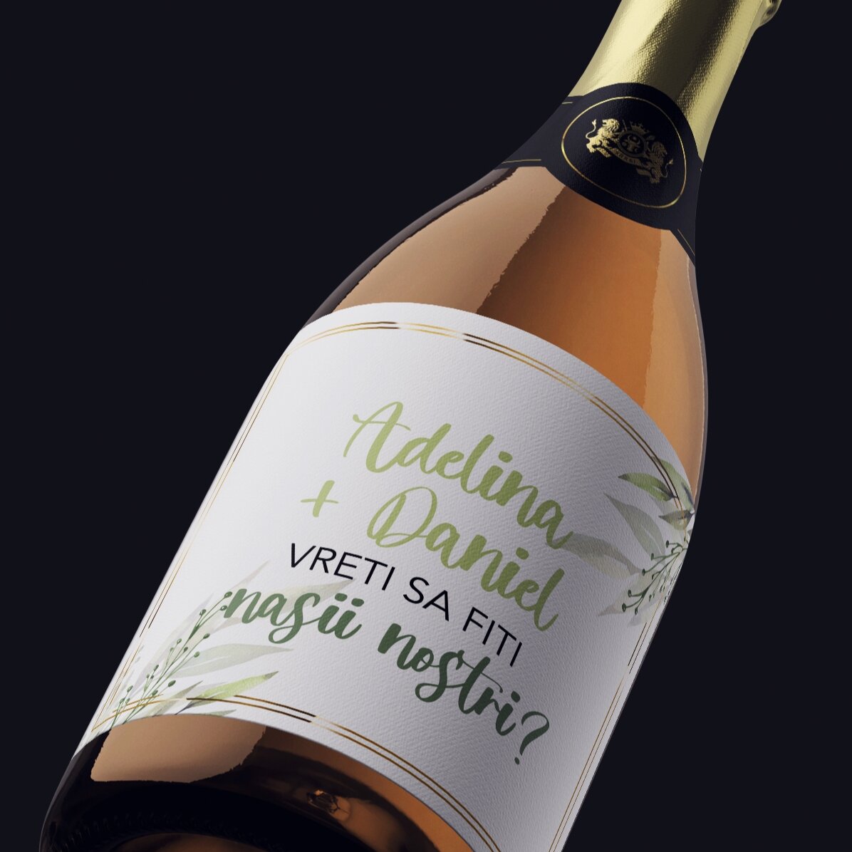 Vin spumant personalizat cu text - Vreți să fiți nașii noștri?
